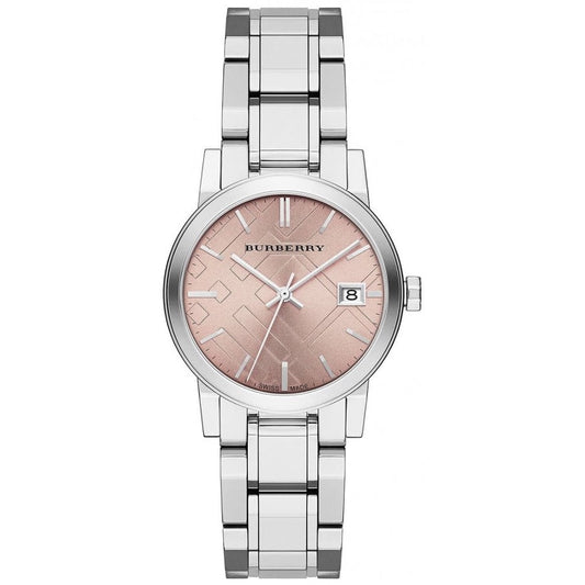 Burberry Ladies Watch Check Stamped Pink Bu9124