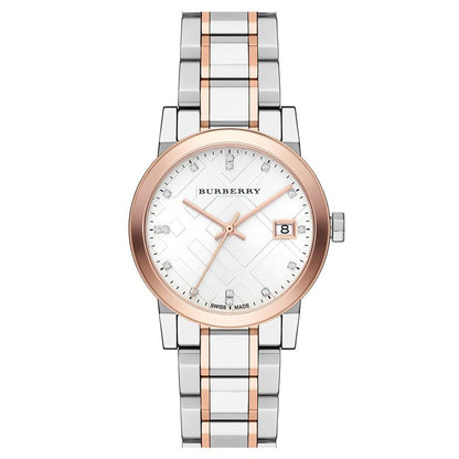Burberry Ladies Watch Diamond Check Stamped Two Tone Bu9127