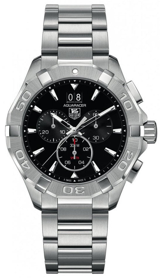 Tag Heuer Aquaracer Quartz Chronograph Black Dial Silver Steel Strap Watch For Men Cay1110 Ba0927