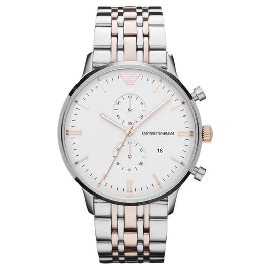 Emporio Armani Ar0399 Men S Silver Chronograph Watch