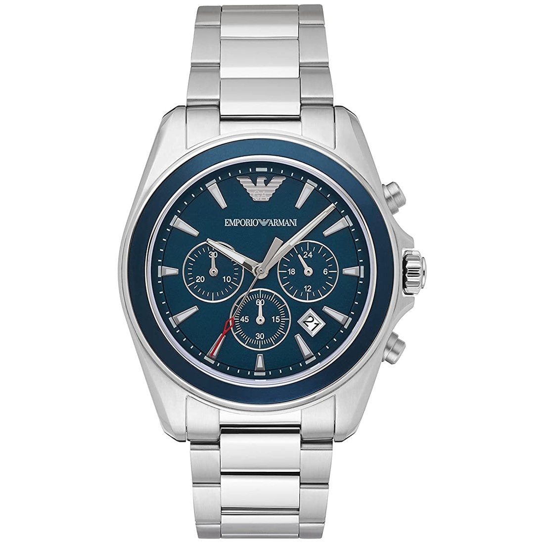 Emporio Armani Ar6091 Men S Blue Dial Silver Chronograph Watch