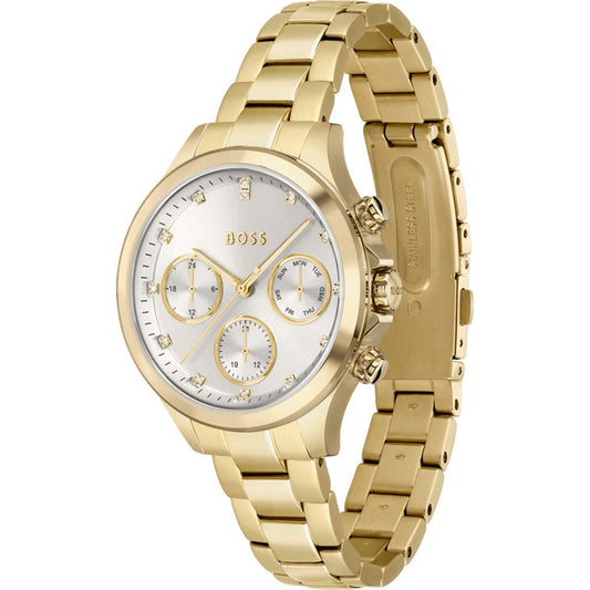 Hugo Boss Womens 1502628 Hera Gold Tone Stainless Steel Watch With Crystal Accents