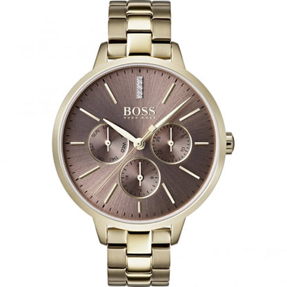 Hugo Boss Womens 1502422 Symphony Gold Tone Stainless Steel Watch With Brown Dial