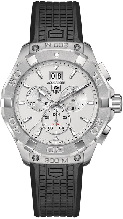 Tag Heuer Aquaracer Chronograph White Dial Black Rubber Strap Watch For Men Cay1111 Ft6041