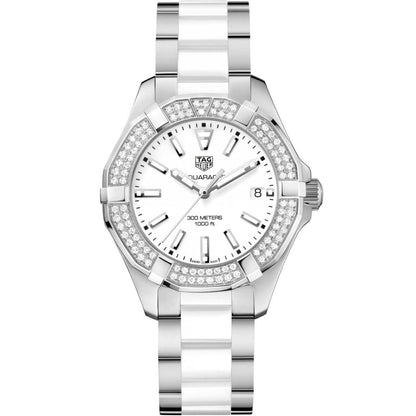 Tag Heuer Aquaracer Diamonds White Dial Two Tone Steel Strap Watch For Women Way131f Ba0914