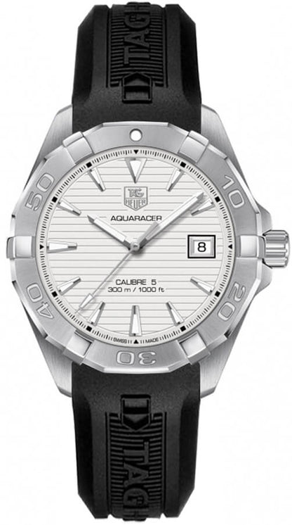 Tag Heuer Aquaracer Caliber 5 White Dial Black Rubber Strap Watch For Men Way2111 Ft8021