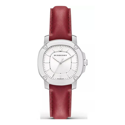 Burberry Brit The Britain White Dial Red Leather Strap Watch For Women Bby1705