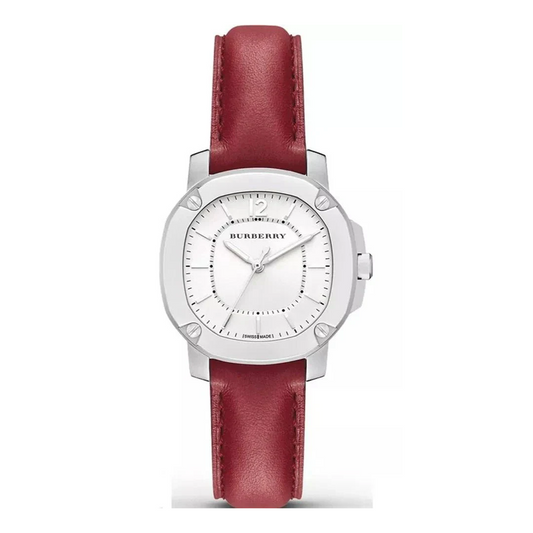 Burberry Brit The Britain White Dial Red Leather Strap Watch For Women Bby1705