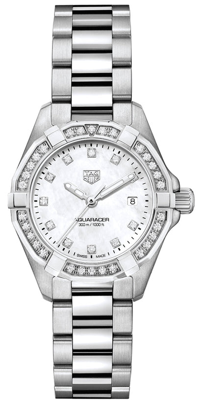 Tag Heuer Aquaracer Diamonds White Dial Silver Steel Strap Watch For Women Wbd1415 Ba0741